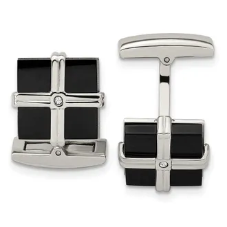 Diamond2Deal Stainless Steel Polished Black IP-plated Cubic Zirconia Square Cufflinks