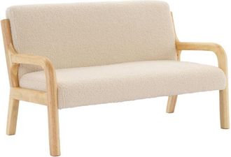 Sweeek 2-seater scandinavian childrens bench in wood and bouclette fabric, beige 45x81x50 cm - Lorens kids