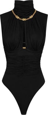 Elisabetta Franchi Cr&ecirc;pe-jersey Bodysuit met Juweeldetail - Dames - Bodies - Zwart - XS - Tule - Tops