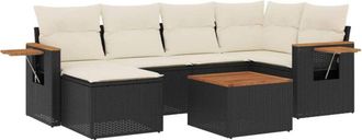 vidaXL Set De Comedor De Jard&iacute;n 7 Pzas Y Cojines Rat&aacute;n Sint&eacute;tico Negro Vidaxl