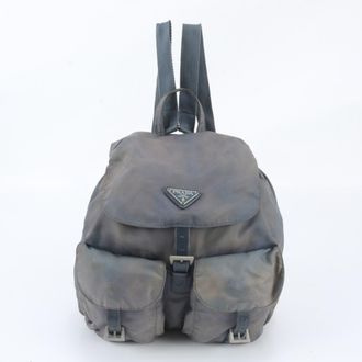 Prada Gray Leather Nylon Backpack (Pre-Owned)