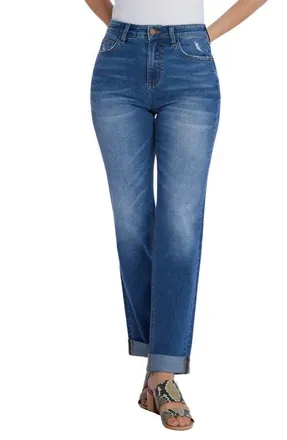 HINT OF BLU Cuffed Wide Leg Boyfriend Jeans in Pale Blue at Nordstrom, Size 25