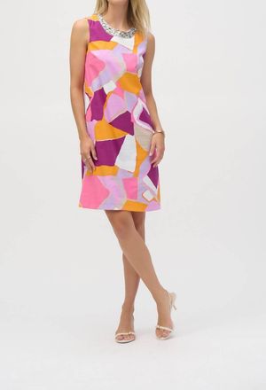 Joseph Ribkoff Poplin Abstract Print Trapeze Dress In Vanilla/multi