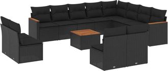 vidaXL Set De Sof&aacute;s De Jard&iacute;n Y Cojines 13 Pzas Rat&aacute;n Sint&eacute;tico Negro Vidaxl