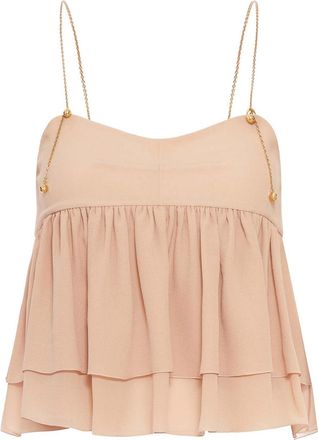 Chlo&eacute; Sleeveless Silk Georgette Top With Ruffles