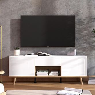 Dmora Mueble Para Tv Dmora, Un Caj&oacute;n, Un Estante, 2 Puertas, 154x40x55h Cm Blanco