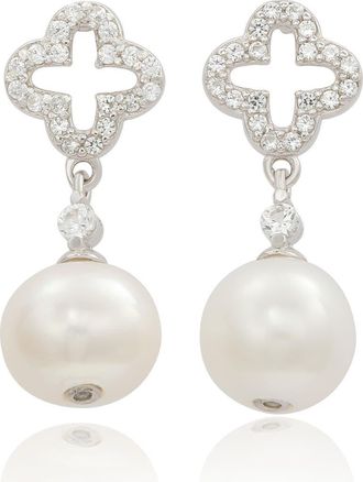 Suzy Levian Sterling Silver Freshwater Pearl Drop Earrings in White at Nordstrom Rack