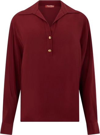 Max Mara Crepe de chine Poloshirt - Dames - Blouses - Rood - XS - Overhemden