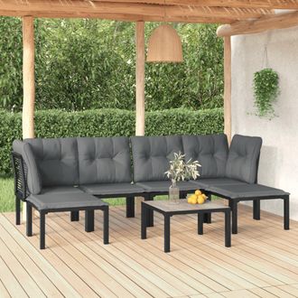 vidaXL Juego De Muebles De Jard&iacute;n 7 Pzas Rat&aacute;n Sint&eacute;tico Negro Y Gris Vidaxl