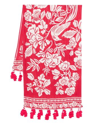 Farm Rio bird floral-print beach cover-up - Red