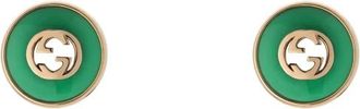 Gucci Accessoires, Dames, Veelkleurig, ONE Size, Ybd 786554002 - Interlocking Stud oorbellen in roze goud en groene agaat