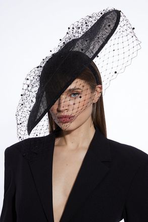 Karen Millen Womens Pearl Detail Mesh Fascinator - Black - One Size