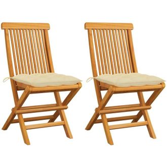 vidaXL Vidaxl - Sillas De Jard&iacute;n 2 Uds Madera De Teca Con Cojines Blanco Crema