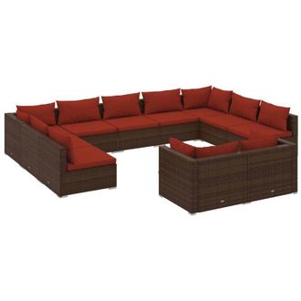 vidaXL Set De Muebles De Jard&iacute;n 11 Pzas Cojines Rat&aacute;n Sint&eacute;tico Marr&oacute;n Vidaxl