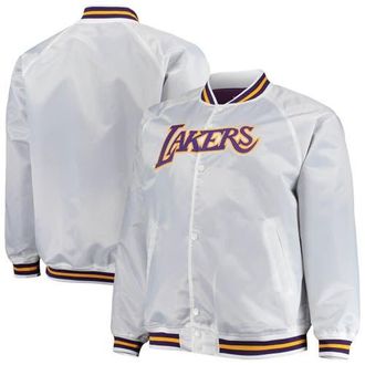 Mitchell & Ness Mens Mitchell & Ness White Los Angeles Lakers Big & Tall Hardwood Classics Raglan Satin Full-Snap Jacket at Nordstrom, Size 2Xb