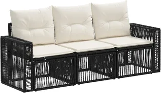vidaXL Conjunto De Sof&aacute;s De Jard&iacute;n 3 Uds. Negro Y Blanco Crema Vidaxl