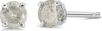 House of Brilliance Silver 3/4 Ct RoundSalt and Pepper Diamond Classic Stud Earrings in White at Nordstrom
