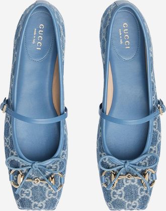 Gucci Womens Flats Gg Fabric Denim Leather And