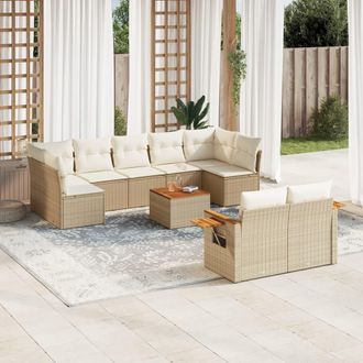 vidaXL Juego De Sof&aacute;s Jard&iacute;n Con Cojines Beige 10 Pzas Rat&aacute;n Sint&eacute;tico Vidaxl