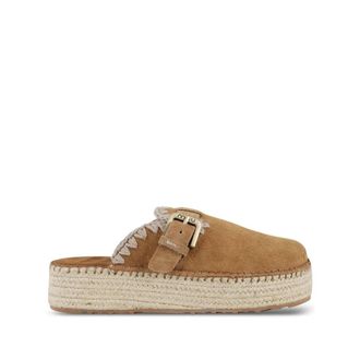 Mou Jute Clog Plain Suede - Dames - Slip ons - Bruin - 37 EU - Jute - Schoenen