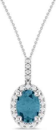 Allurez Oval Lab Aquamarine & Diamond Halo Pendant Necklace 14K in 0.78Ct/white Gold at Nordstrom, Size 18