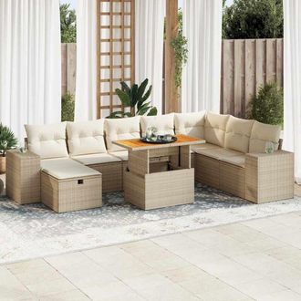 vidaXL Set Sof&aacute;s Jard&iacute;n Y Cojines 9 Pzas Rat&aacute;n Sint&eacute;tico Acacia Beige Vidaxl