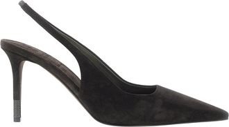 Brunello Cucinelli Suede Slingback Hakken Met Monili - Dames - Pumps - Zwart - 40 EU - Su&egrave;de - Schoenen
