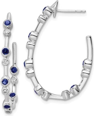 Diamond2Deal 14k White Gold 1/5 ct Lab Grown Diamond and Blue Sapphire Hoop Earrings VS Clarity, D-E Color