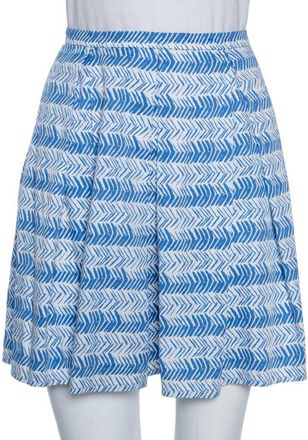 Max Mara White/blue Printed Cotton Pleated Mini Skirt