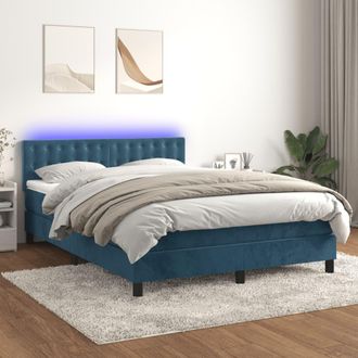 vidaXL Vidaxl - Cama Box Spring Colch&oacute;n Y Led Terciopelo Azul Oscuro 140x200 Cm