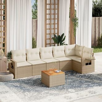 vidaXL Vidaxl - Set Sof&aacute;s De Jard&iacute;n 7 Piezas Y Cojines Rat&aacute;n Sint&eacute;tico Beige