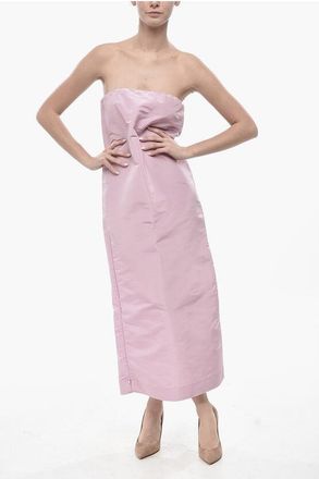 Super Blond Silk Organza Strapless Sheath Dress With Side Slits size 38