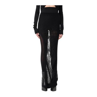 Rick Owens Maxi Skirts, female, Black, XS, Mohair Knit Distressed Maxi Skirt