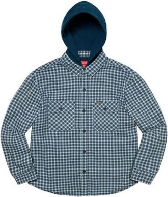 SUPREME Houndstooth Flannel Hooded Shirt Blue SUP-FW22-725