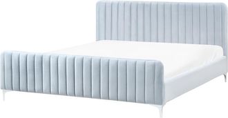 Beliani Cama matrimonial de tejido azul 180x200
