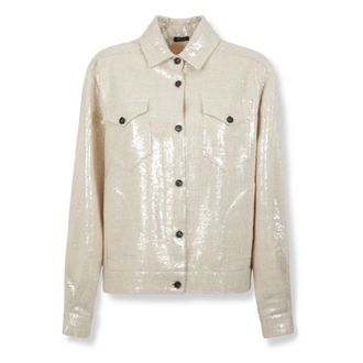 Kiton Light Jackets, female, Beige, Size: S Sequin Jacket