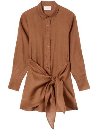MC2 Saint Barth Long Sleeve Linen Dress with Tie Detail