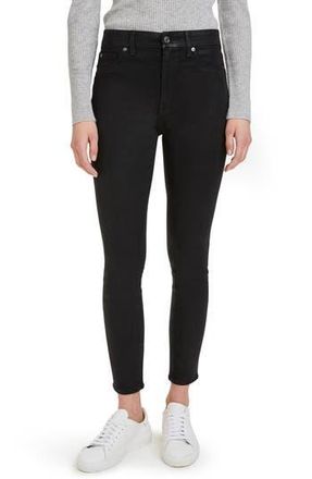 7 For All Mankind Coated High Waist Ankle Skinny Jeans in Coated Black at Nordstrom Rack, Size 25
