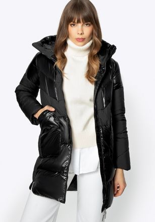 Wittchen Dames Donsjas in Combinatiematerialen met Capuchon, Zwart Nylon