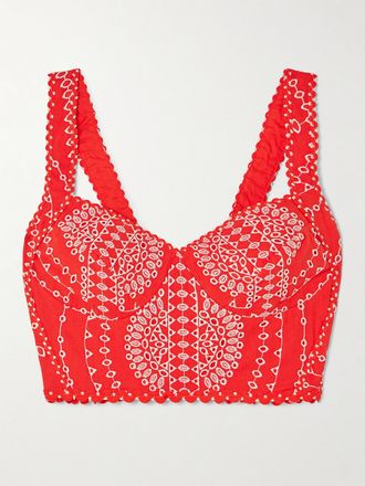 Charo Ruiz Ibiza Top Bustier In Pizzo Sangallo Di Misto Cotone Goldie - Rosso