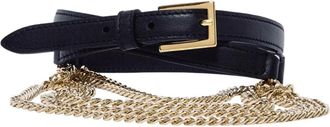 Orciani Riem met Kettingen Glad Leer Goudkleurige Afwerking - Dames - Riemen - Zwart - 80 CM - Leer - Accessoires