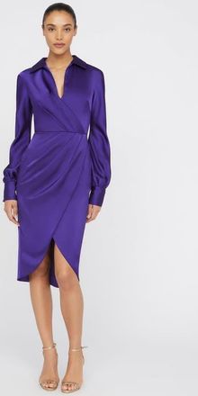 Theia Steph Shirt Wrap Button Down Satin Dress in Empress Violet at Nordstrom, Size 10