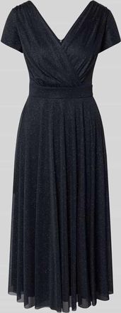 Vera Mont Knielanges Cocktailkleid mit V-Ausschnitt in Dunkelblau, Größe 38