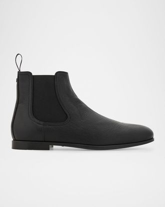 Ferragamo Men & apos;s Grained Leather Micro-Gancio Chelsea Boots