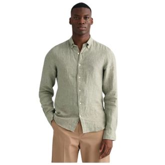 GANT Slim linnen overhemd met buttondown-kraag - Heren - Casual Overhemden - Groen - 3XL - Linnen - Overhemden
