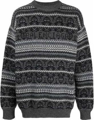 Balenciaga Fair Isle Crewneck Sweater Grey 675280T16121240