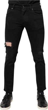 Dolce & Gabbana Tattered Skinny Denim Jeans - Heren - Slim Fit Jeans - Zwart - S - Denim - Jeans