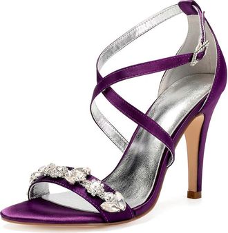 Generic Womens High Bridal Open Toe Ankle Strap Heels Stilettos Sexy Dress Shoes Wedding Bridal Pumps Sandals 10.5Cm,Purple,3 UK