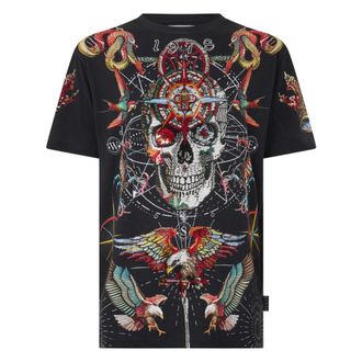 Philipp Plein Tops, Heren, Zwart, XL, Katoen, Ronde Hals T-Shirt Tattoo Stones