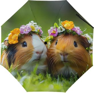 Generic Cute Guinea Pigs Travel Umbrella Windproof Folding Umbrella for Rain Auto Open Close Manual